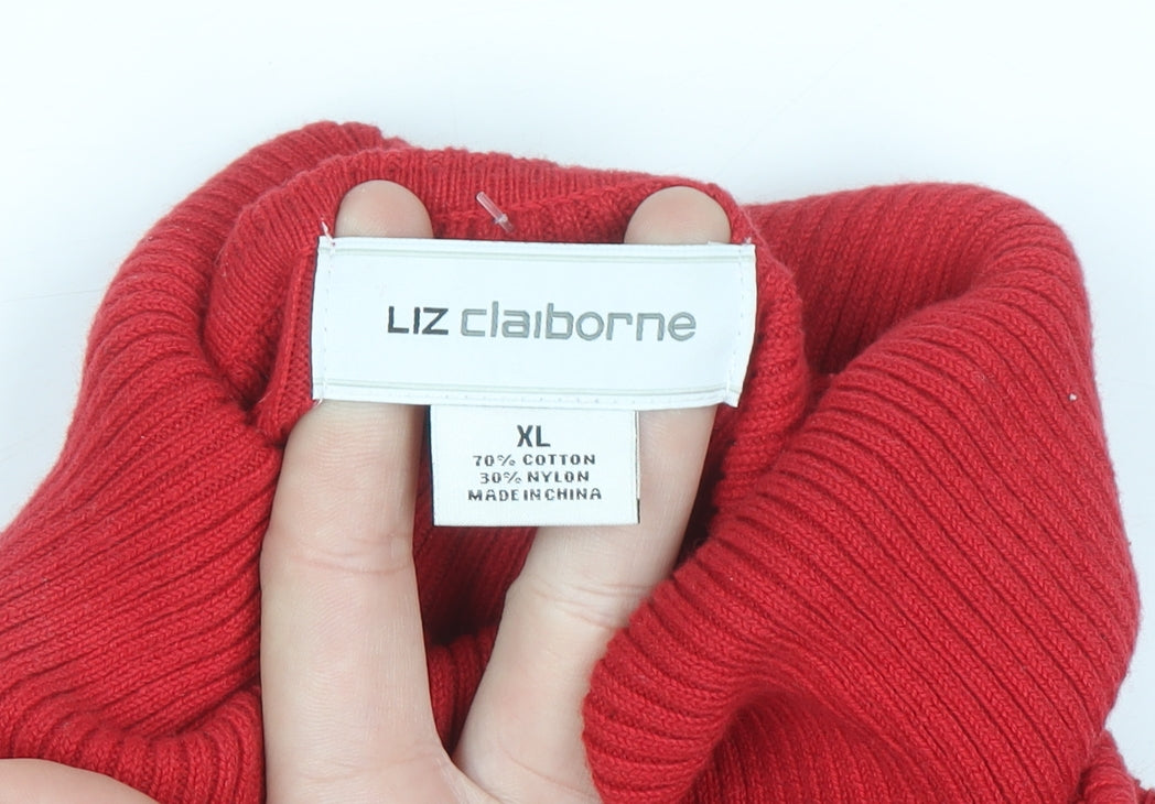 Liz Claiborne Women Red Stripe Roll Neck Knit Jumper XL