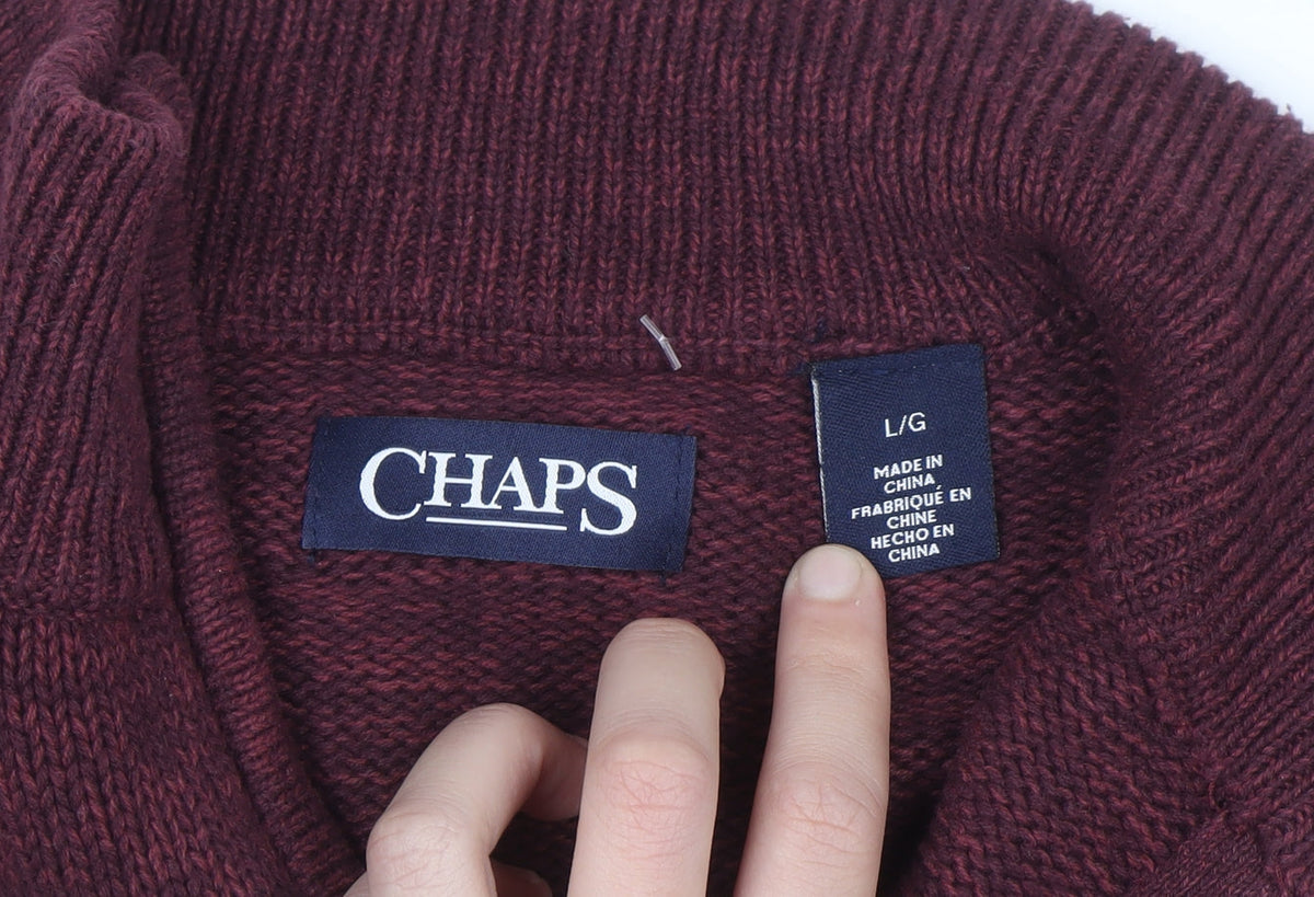 Chaps Men's Red Striped 1/2 Zip Cotton Jumper Size L