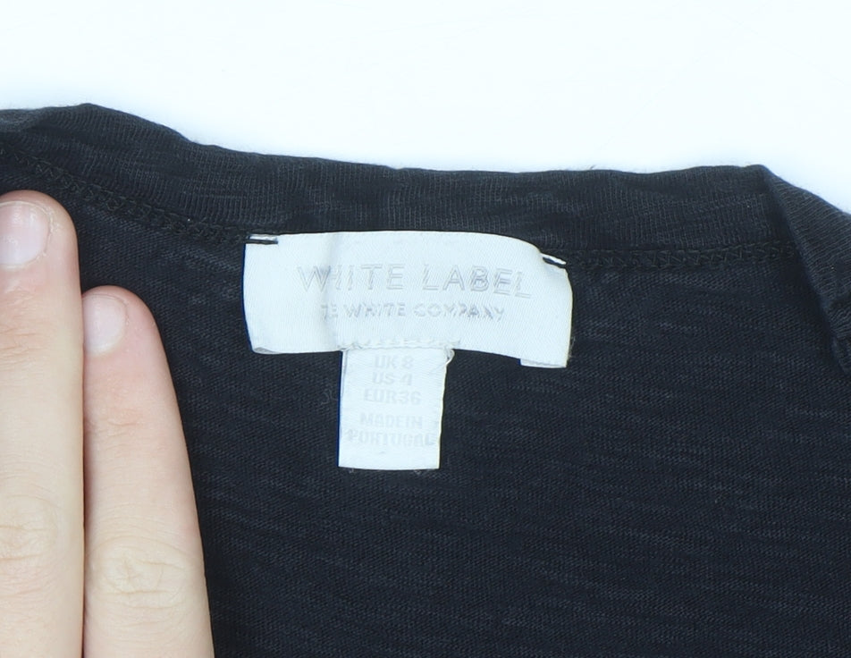 The White Company Women’s Black V-Neck Cotton T-Shirt UK 8