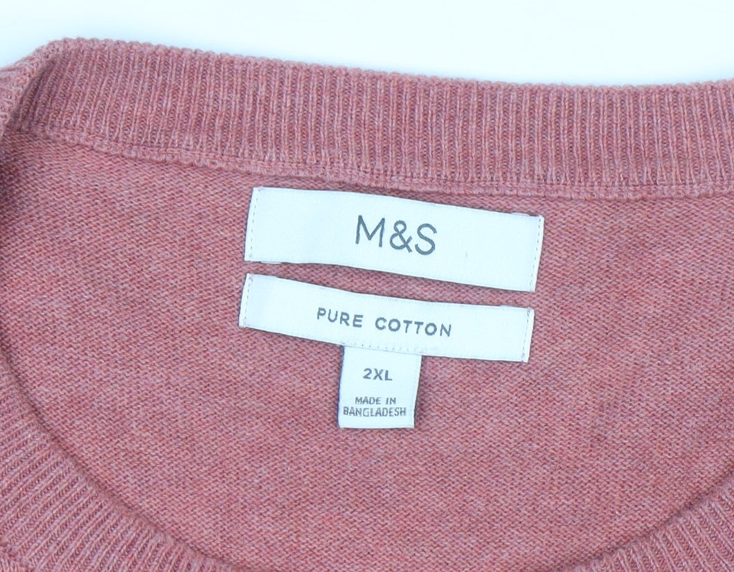 Marks and Spencer Men's Pink 2XL Cotton Crew Neck Jumper
