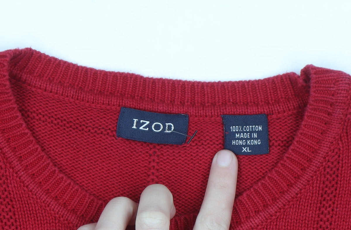 IZOD Men's Red Cotton Crew Neck Pullover Jumper XL