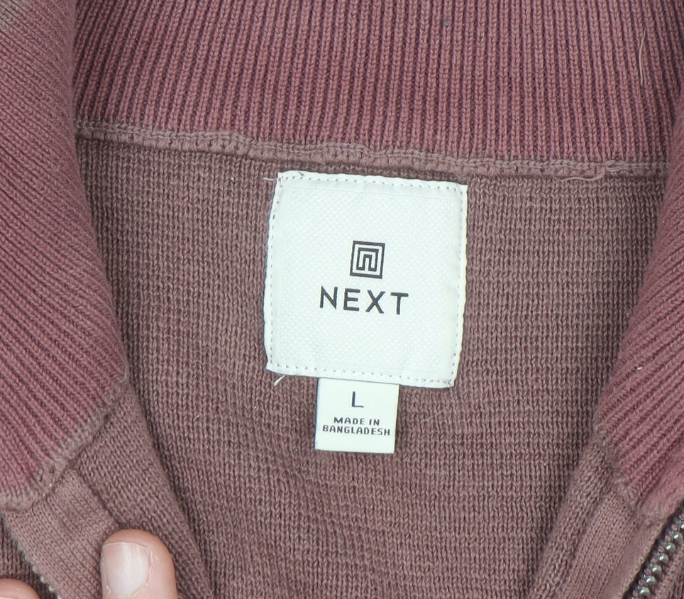 Next Men's Brown Cotton 1/2 Zip High Neck Jumper Size L