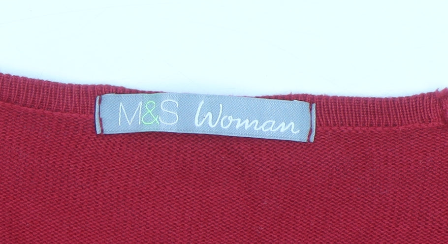 Marks & Spencer Women Red Crew Neck Long Sleeve Pullover Jumper Size 14