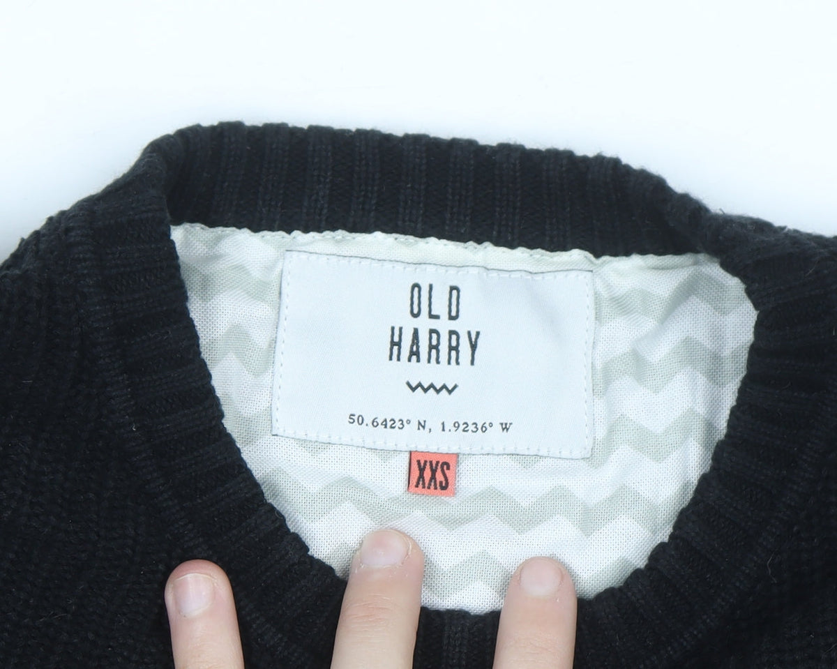 Old Harry Men's Black Cotton Crew Neck Chunky Pullover Jumper XS