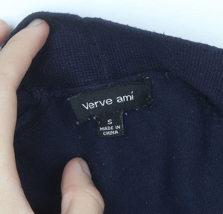 Verve Ami Women's Blue Longline Cardigan Size S Knit Open Front Pockets