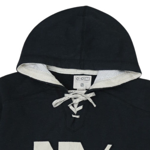 CCM Men’s Black Pullover Hockey Hoodie Size L Lace Up Retro Sportswear