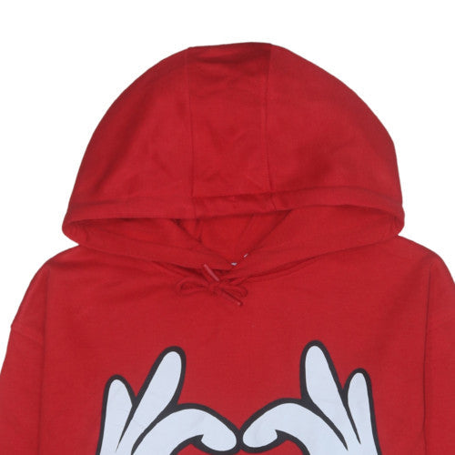 Disney Women Red Pullover Hoodie with Hand Heart Graphic Size 14/16