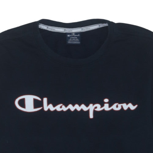 Champion Men's Black Pullover Sweatshirt Large Logo Crew Neck