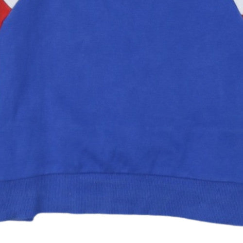 Adidas Boys Blue Colourblock Pullover Hoodie Size 164cm Cotton Blend