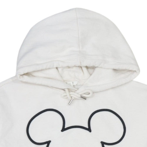 H&M Women’s White Disney Mickey Hoodie L 80% Cotton Pullover Hooded Sweatshirt