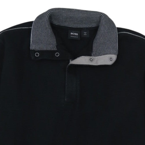 Hugo Boss Men's Black Collared Henley Jumper Size L Regular Fit