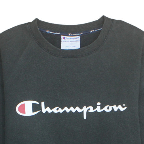 Champion Men's Black Small Logo Crew Neck Fleece Sweatshirt