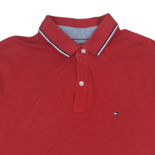Tommy Hilfiger Men Red Cotton Custom Fit Collared Polo T-Shirt L