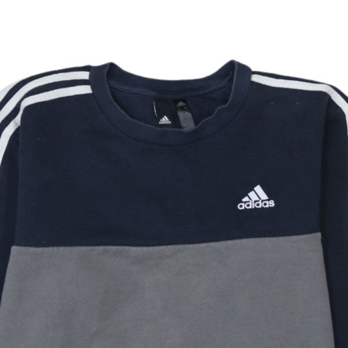 Adidas Womens Grey & Navy Sweatshirt M Crew Neck Logo Pullover