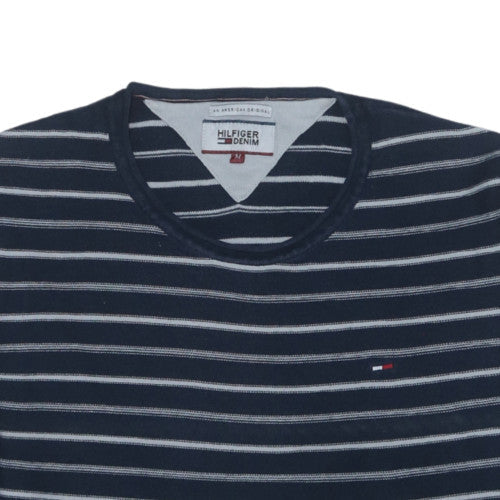 Hilfiger Denim Men's Blue Striped Cotton Crew Neck Jumper M
