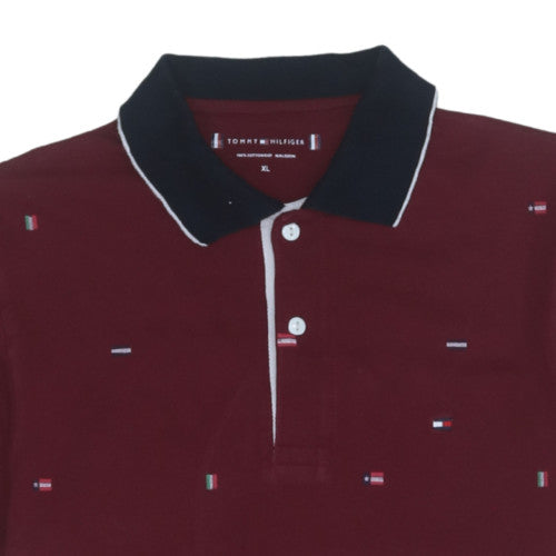 Tommy Hilfiger Men's Red XL Cotton Logo Collared Short Sleeve Polo Shirt
