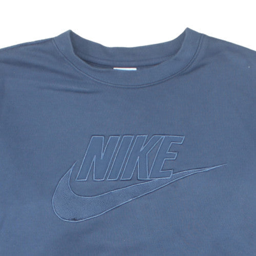 Nike Women Blue Cotton Logo Pullover Sweatshirt Size L