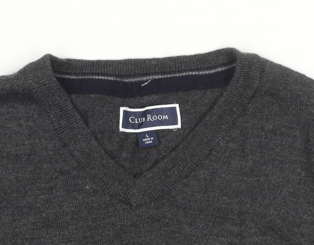 Club Room Men's Grey V-Neck Merino Wool Blend Jumper L
