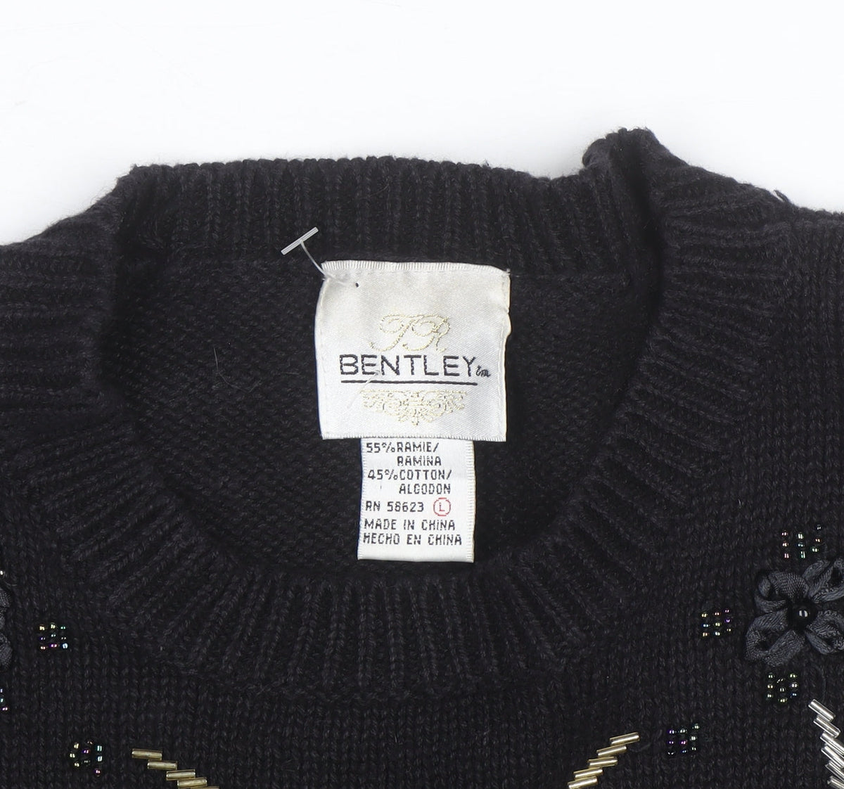 Bentley Womens Black Beaded Knit Pullover Jumper Size L