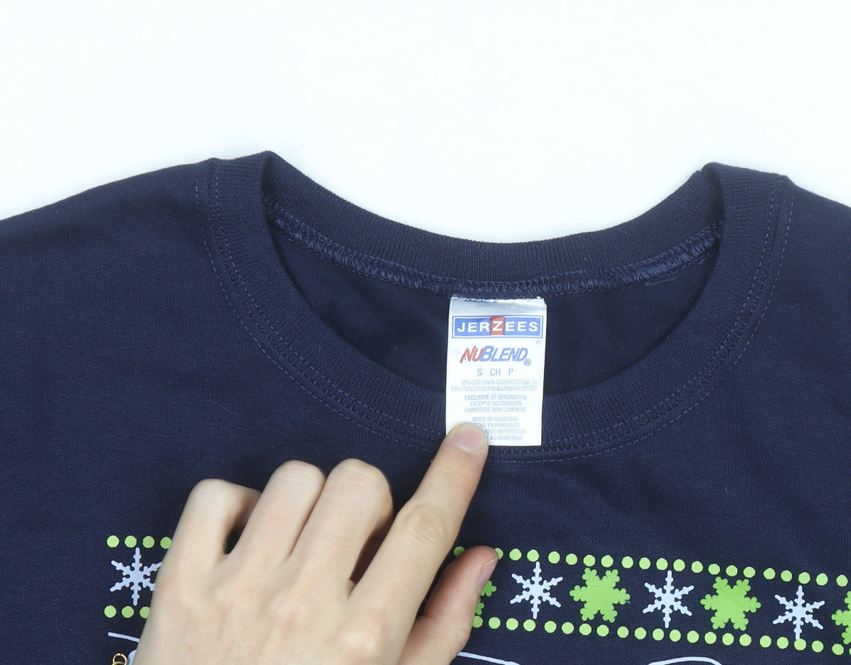 Jerzees Men Blue Christmas Graphic Pullover Sweatshirt S