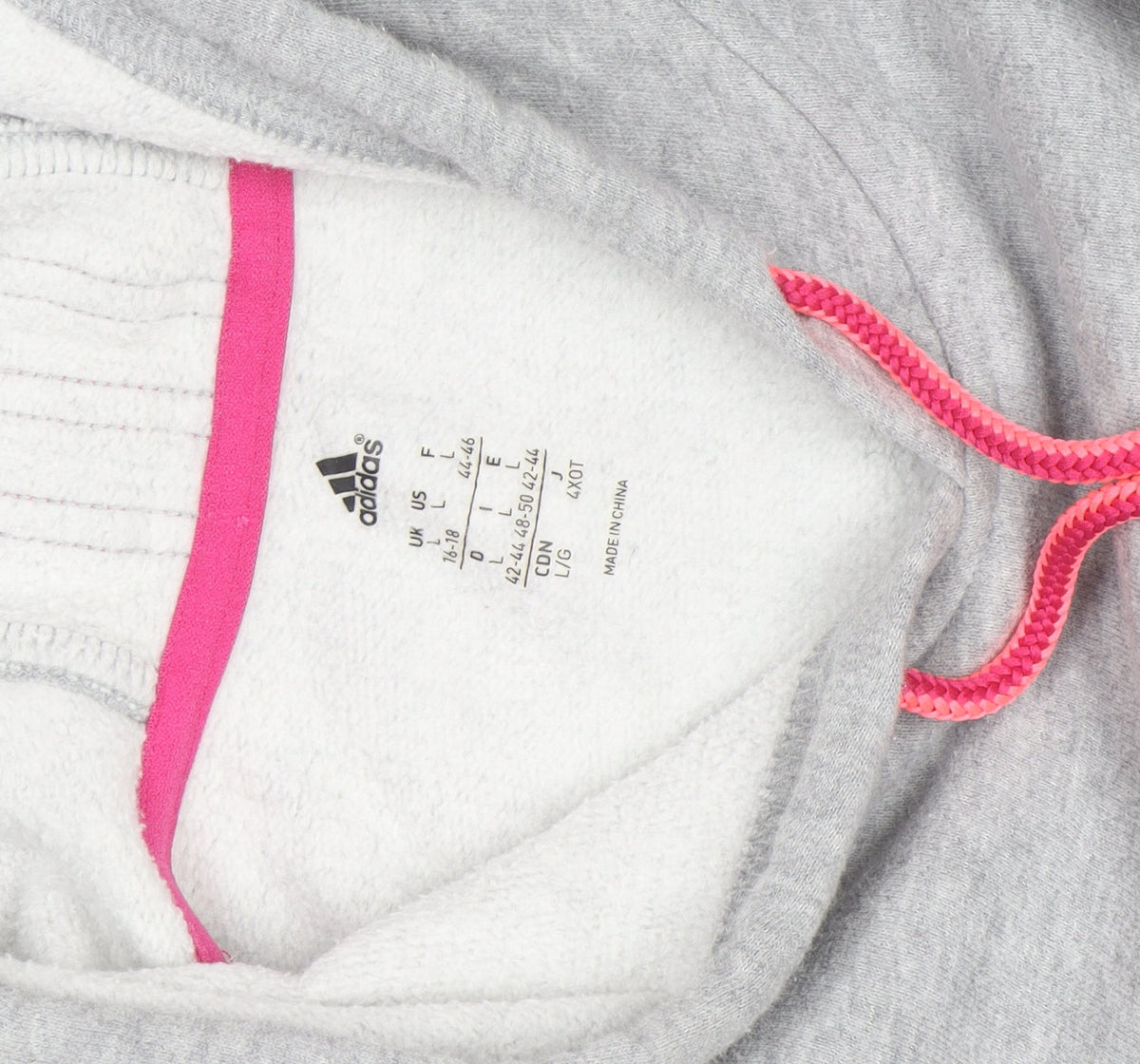 Adidas Womens Grey Hoodie Size L 16-18 Pullover Pink Logo Sportswear
