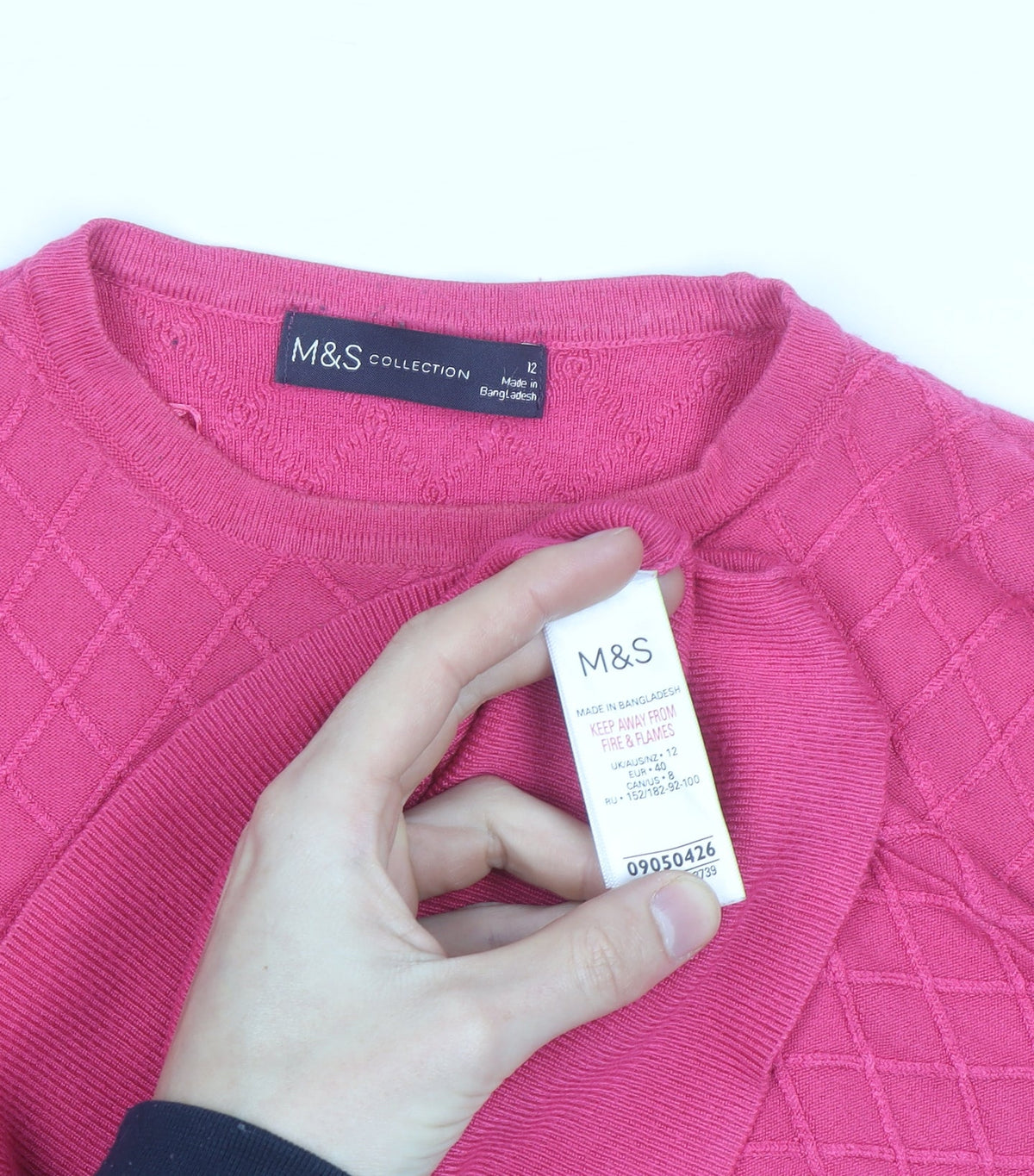Marks & Spencer Women Pink Knit Quilted Long Sleeve Blouse Size 12