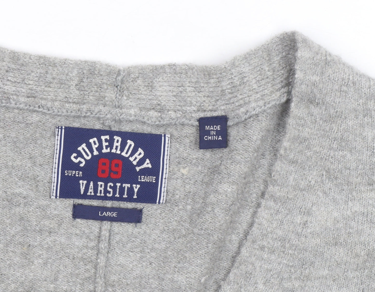 Superdry Women's Grey Wool Blend V-Neck Relaxed Fit Jumper L