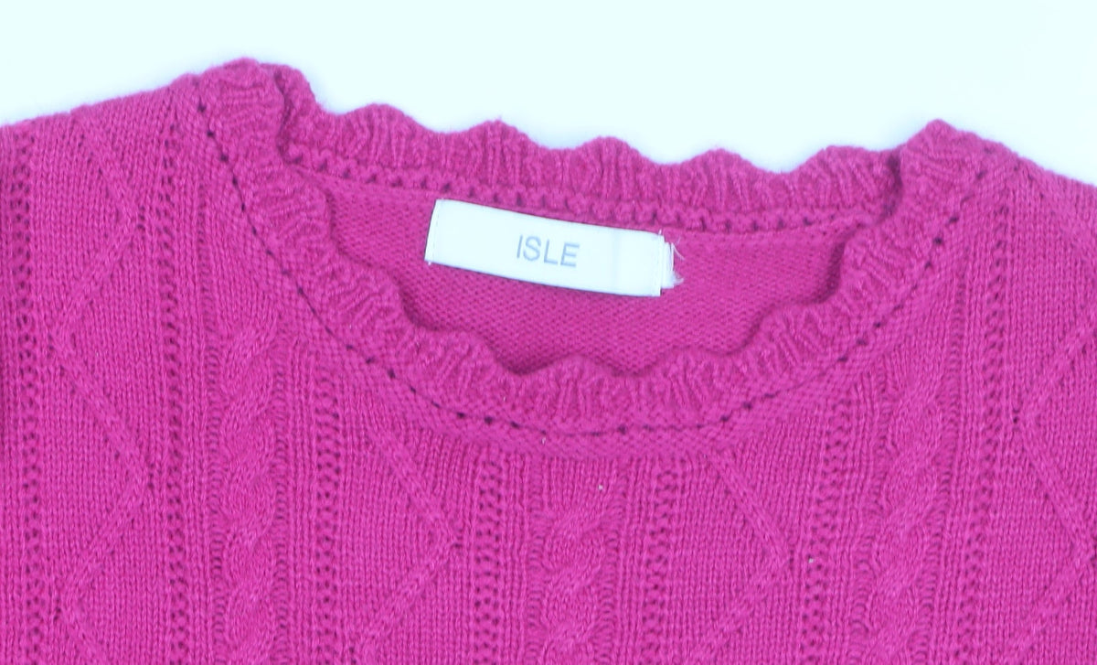 Isle Womens Pink Cable-Knit Acrylic Crew Neck Jumper Size M