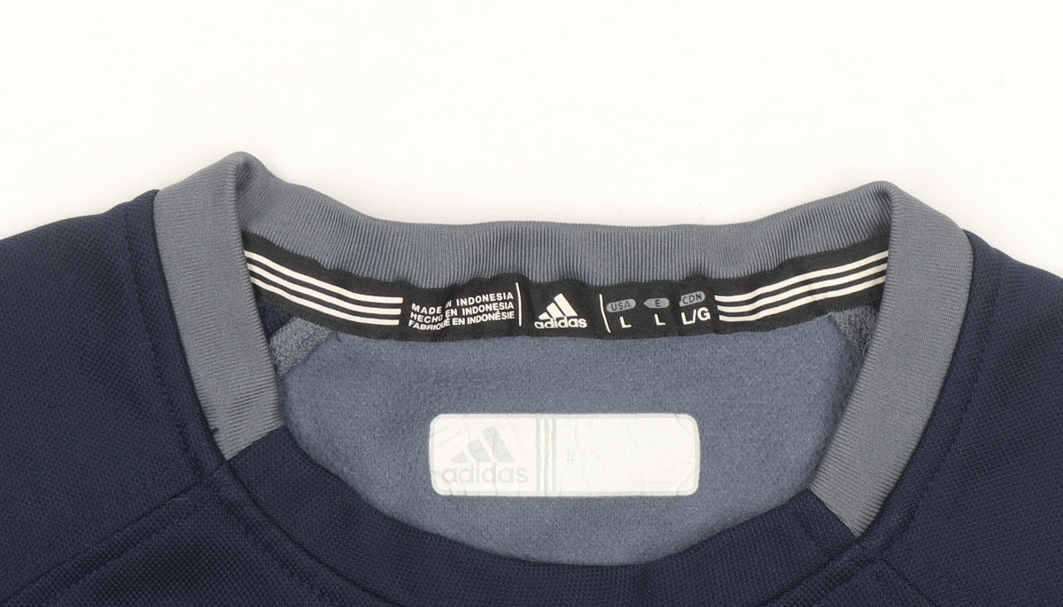 Adidas Mens Blue L Pullover Fleece Sweatshirt Embroidered Logo
