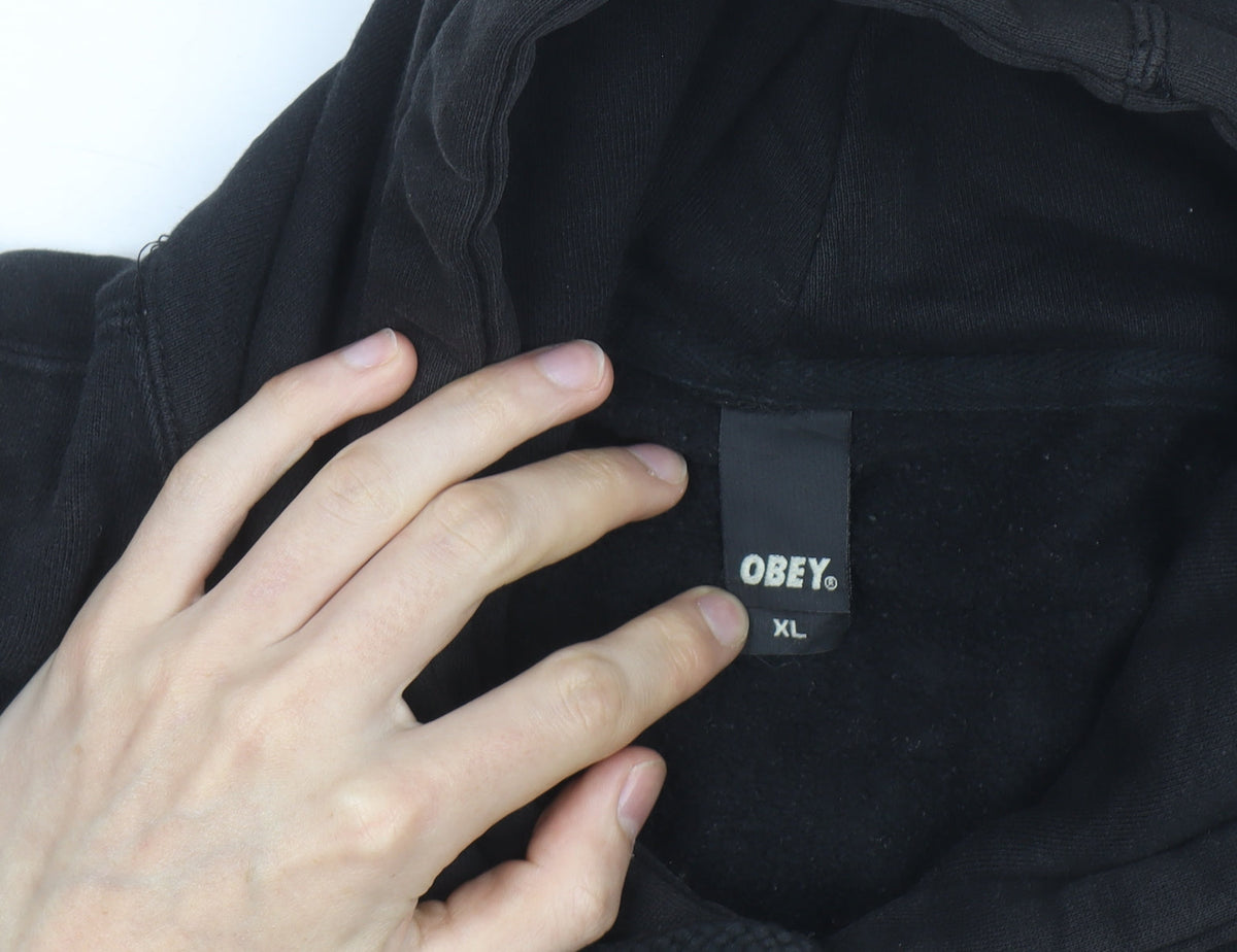 Obey Men Black Pullover Hoodie XL Streetwear Graphic Logo