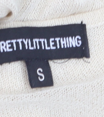 PRETTYLITTLETHING Women Beige Long Sleeve Knit Button Dress Size S