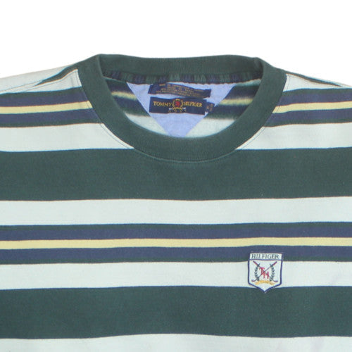 Tommy Hilfiger Men's Green Striped Crew Neck Sweatshirt M Classic Retro
