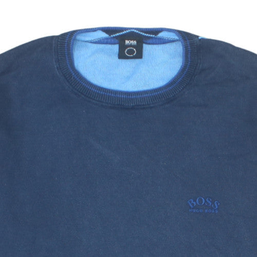 Hugo Boss Men's Blue Cotton Blend Crew Neck Pullover Jumper M