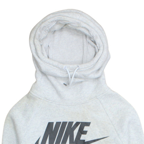 Nike Women Grey Pullover Hoodie M Logo Print Fleece Sweatshirt