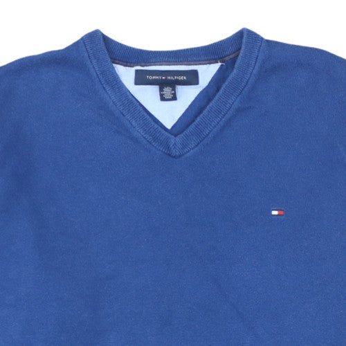Tommy Hilfiger Men’s Blue V-Neck Cotton Jumper Size L Classic Knit