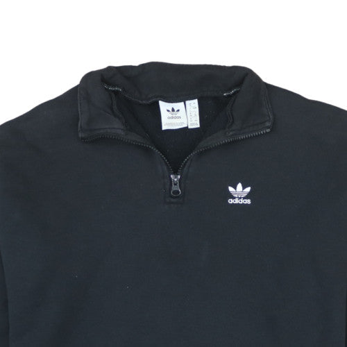 Adidas Women Black 1/2 Zip Sweatshirt Size 8 Logo Sleeve Tape