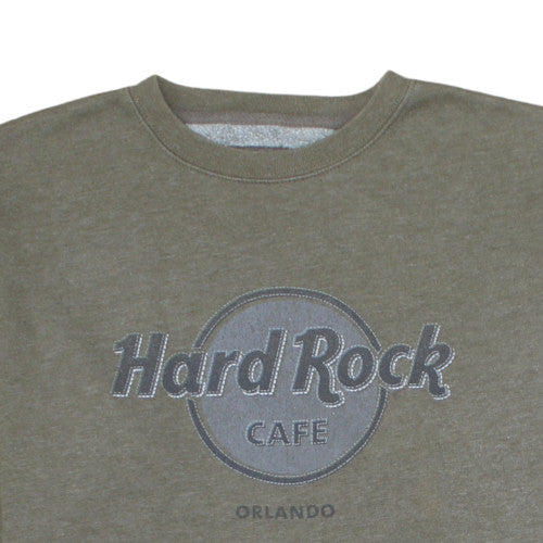 Hard Rock Cafe Men Green L Pullover Sweatshirt Crew Neck Fleece