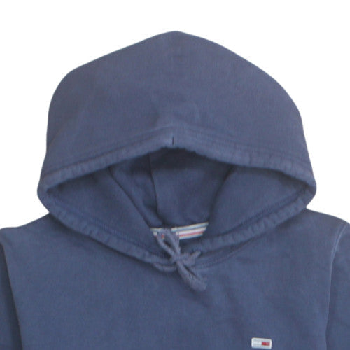 Tommy Jeans Men Blue Pullover Hoodie S Fleece Logo Drawstring