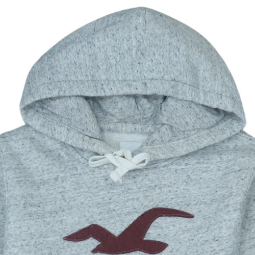 Hollister Men's Grey Pullover Hoodie M Logo Fleece Sweatshirt