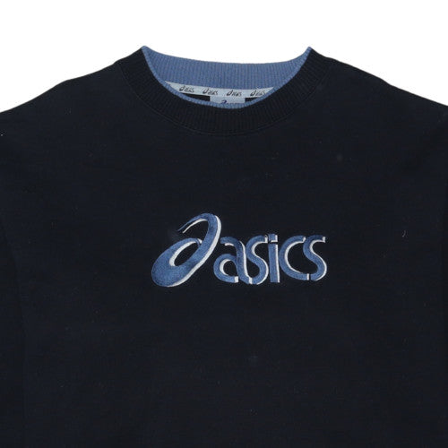 Asics Women Black L Pullover Sweatshirt Crew Neck Embroidered Logo