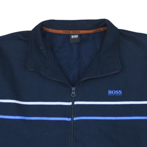 BOSS Mens Blue Full Zip Striped Sweatshirt Size L Regular Fit