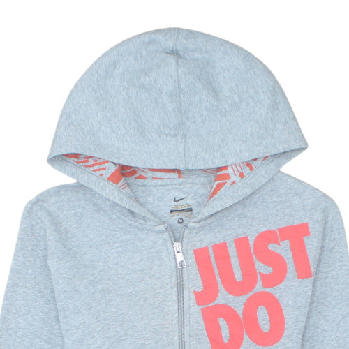 Nike Boys Grey Full Zip Hoodie Medium 10-12 Years Just Do It Graphic Print