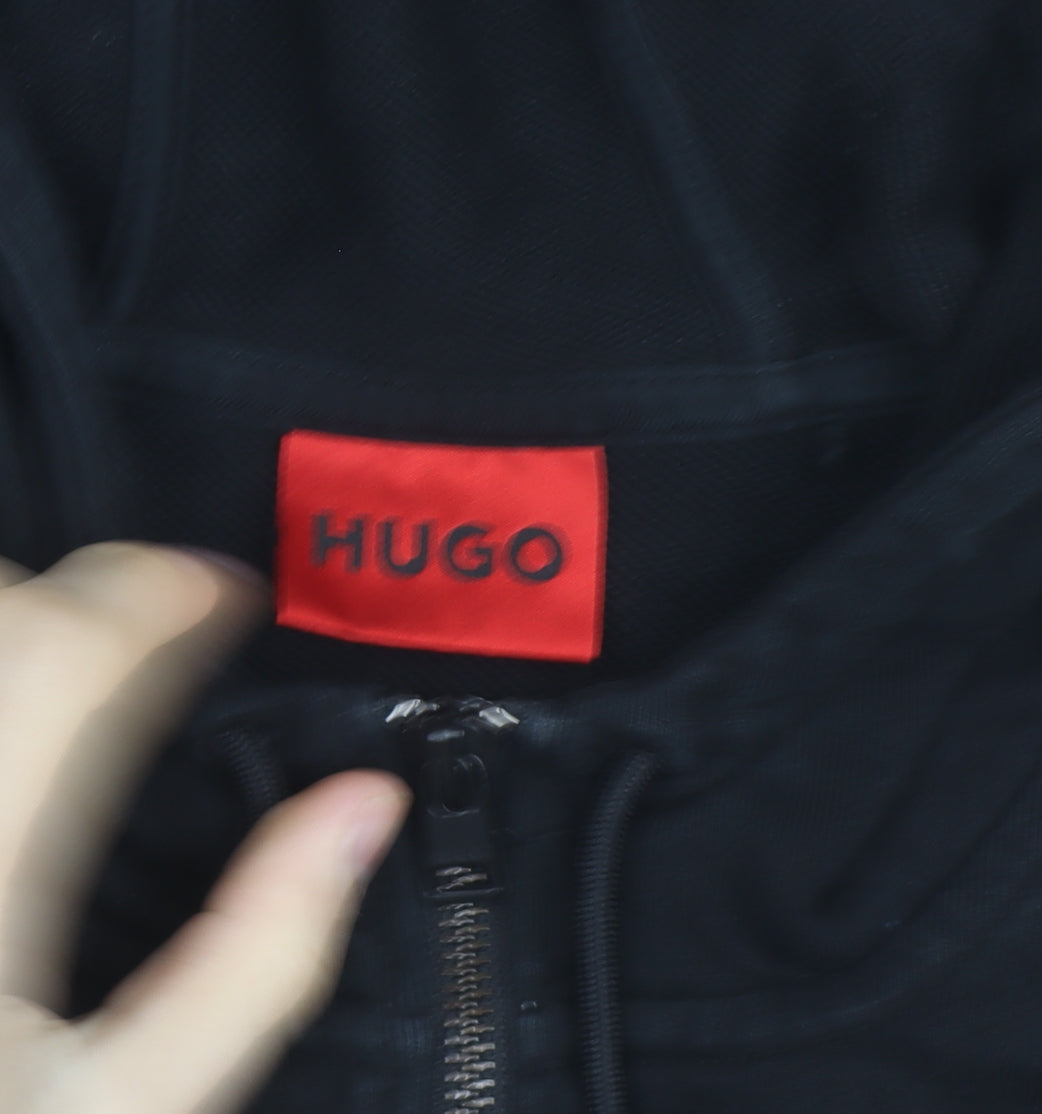 HUGO Men's Black Full Zip Hoodie Size M Cotton Logo Sweatshirt