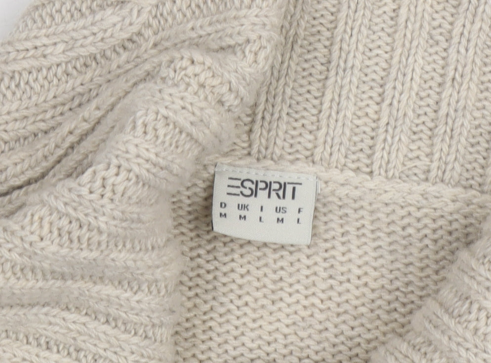 ESPRIT Women Beige Short Sleeve Roll Neck Chunky Knit Jumper M