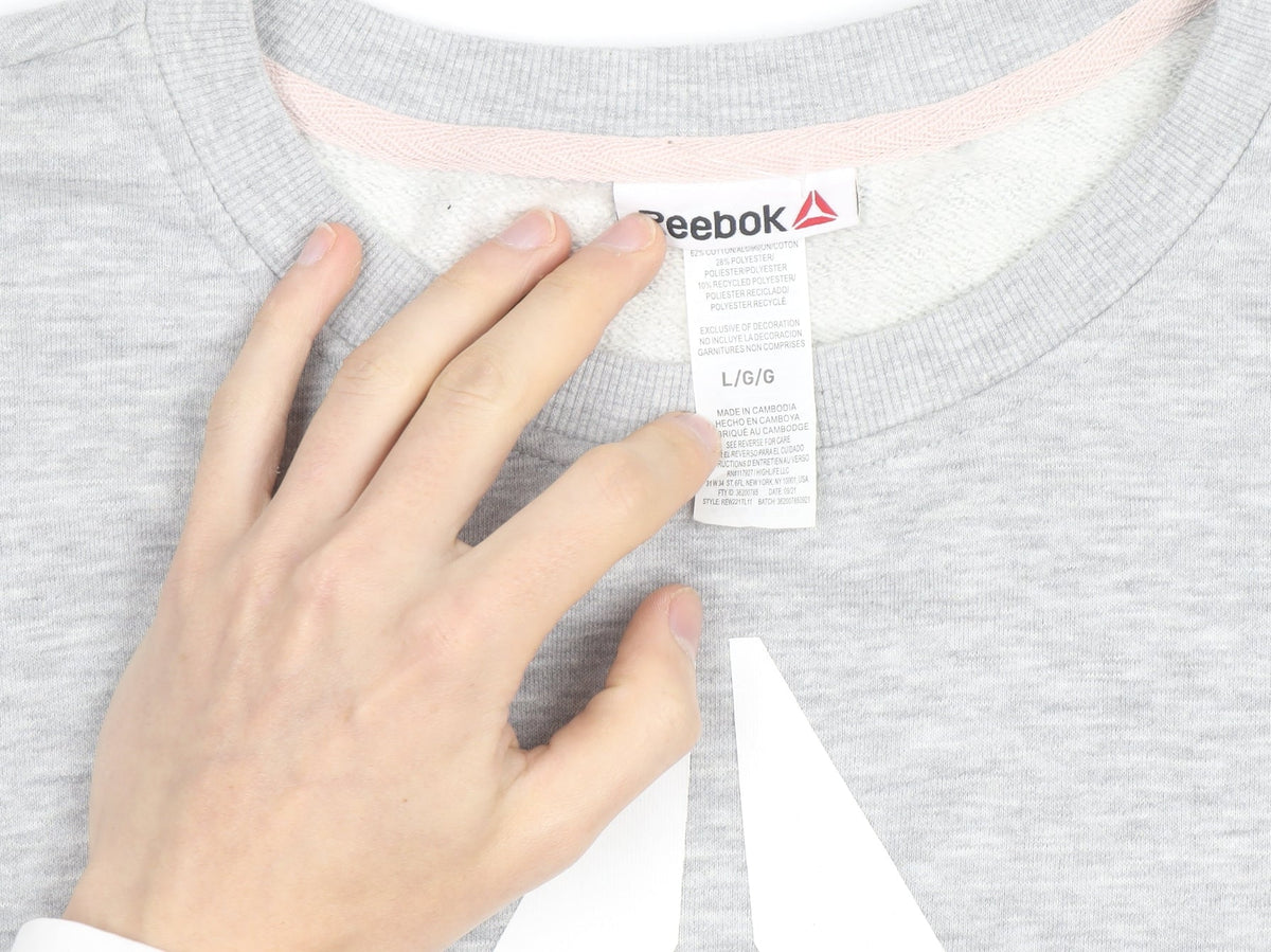 Reebok Men's Grey Crew Neck Long Sleeve Pullover Sweatshirt L