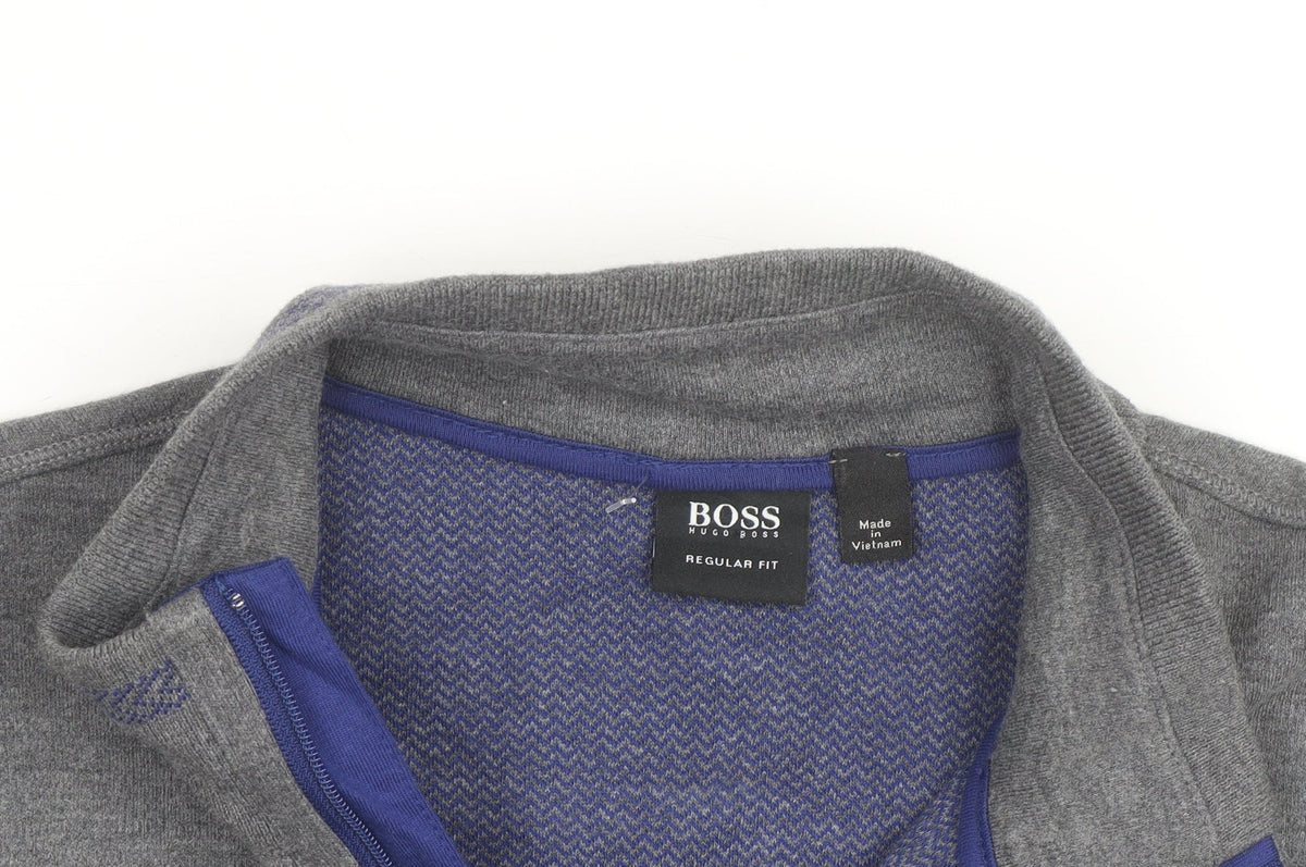 Hugo Boss Men's Grey 1/4 Zip Regular Fit Sweatshirt, Size L