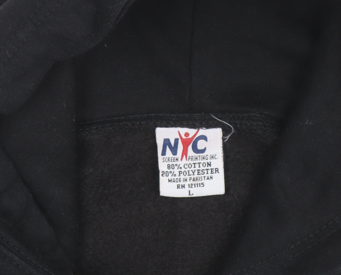 NYC Men's Black Pullover Hoodie L Embroidered New York City Sweatshirt