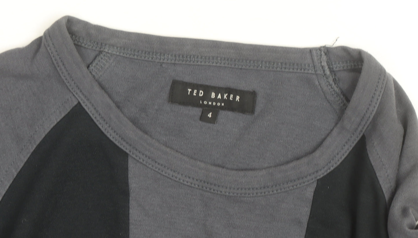 Ted Baker Women's Grey Colourblock Cropped Long Sleeve Top Size 14
