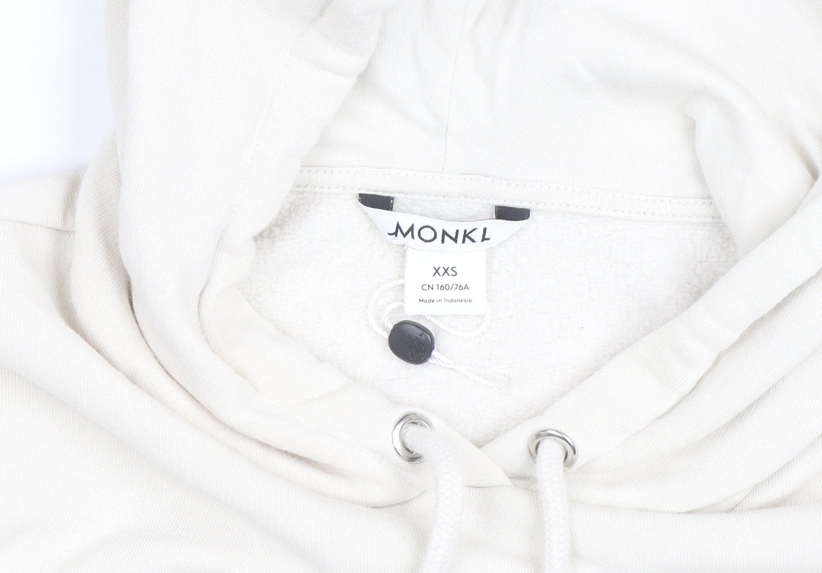 Monki Unisex Ivory Pullover Hoodie XS Fleece Cotton Blend