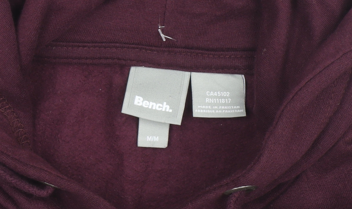Bench Men's Purple Pullover Hoodie M Regular Fit Logo Fleece